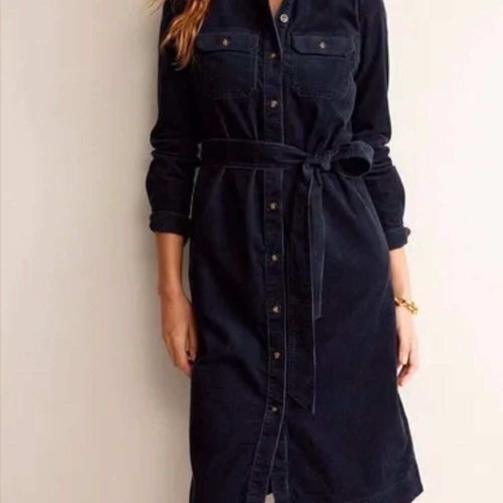 BODEN Corduroy Midi Shirt Dress EUC, Navy Blue Size 6P